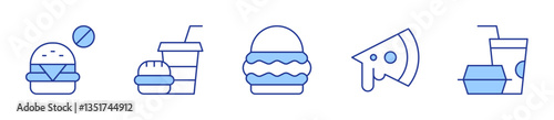 no fast food, fast food, pizza, burger. Fast food Icon vector illustration. Line Duotone style. Editable stroke