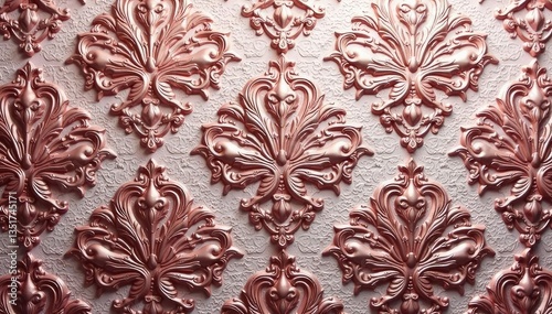 Subtle embossed damask, subtle sheen, intricate detailing , repeating pattern, fabric