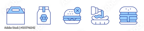 take out, food package, no fast food, fast food, burger. Fast food Icon vector illustration. Line Duotone style. Editable stroke