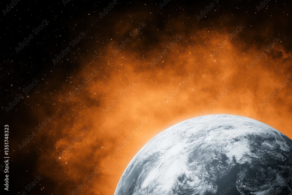 Obraz premium Earth Overlooked by Fiery Nebula in the Depths of Space