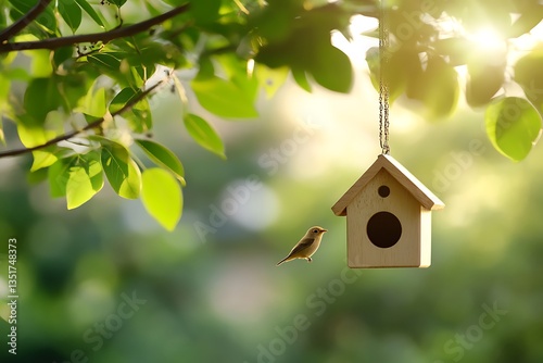 A Bird and Birdhouse in Nature