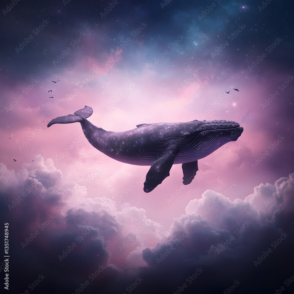 Fototapeta premium Cosmic Whale Soaring Through Nebula Cloudscape