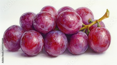 Watercolor Painting of a Bunch of Red Grapes