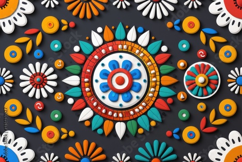 Colorful floral patterns arranged on a dark neutral background design