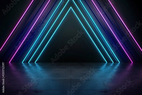 Illuminated Triangle Structure with Pink and Blue Neon Lights