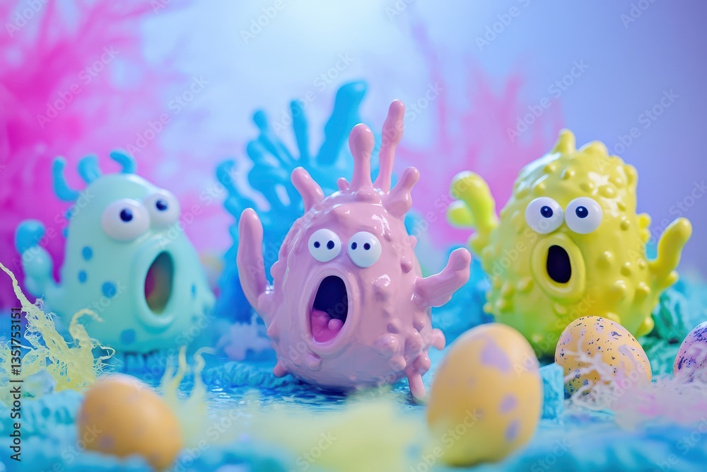 Bright sea creatures celebrate underwater Bright sea creatures celebrate underwater