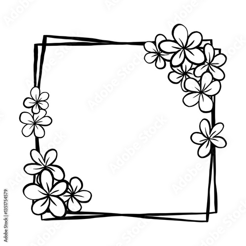 Flowers Doodle Line Square Frame. Vector illustration for decorate logo, text, greeting cards and any design.