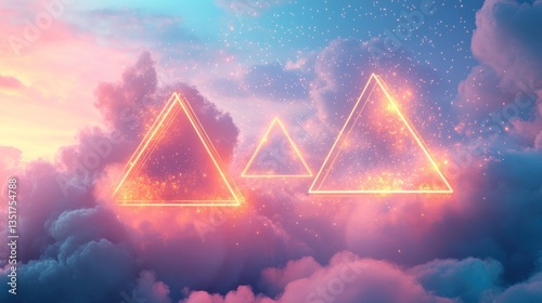Sunrise Cloudscape with Abstract Triangles