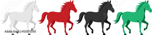  Four horse icons, white, red, black and green horses, four horses of the apocalypse.