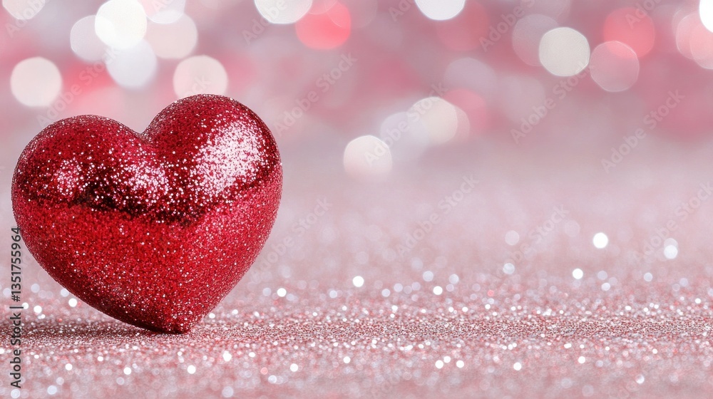 Fototapeta premium Sparkling Red Heart on Glittery Background: A Valentine's Day Romance