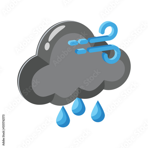 A captivating 3d style icon showing windy cloud with raindrops