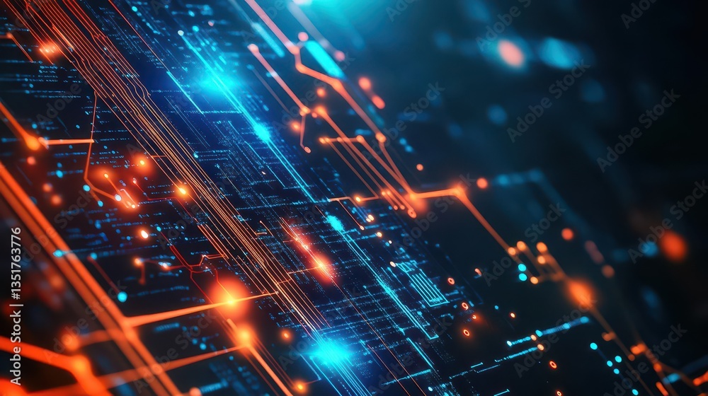 Fototapeta premium Intricate circuitry design with glowing lights creating a futuristic abstract background for technology themes