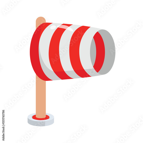 Easy to edit 3d style icon showing windsock indicator pole