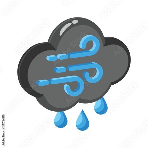 Get this amazing 3d style icon of windy rain cloud with drops