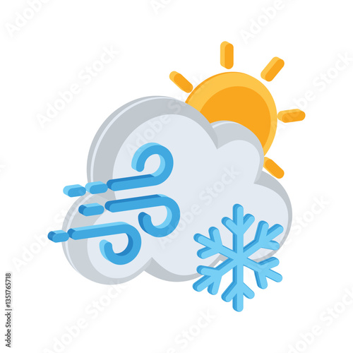 Get your hands on this amazing 3d style icon of windy snowfall cloud