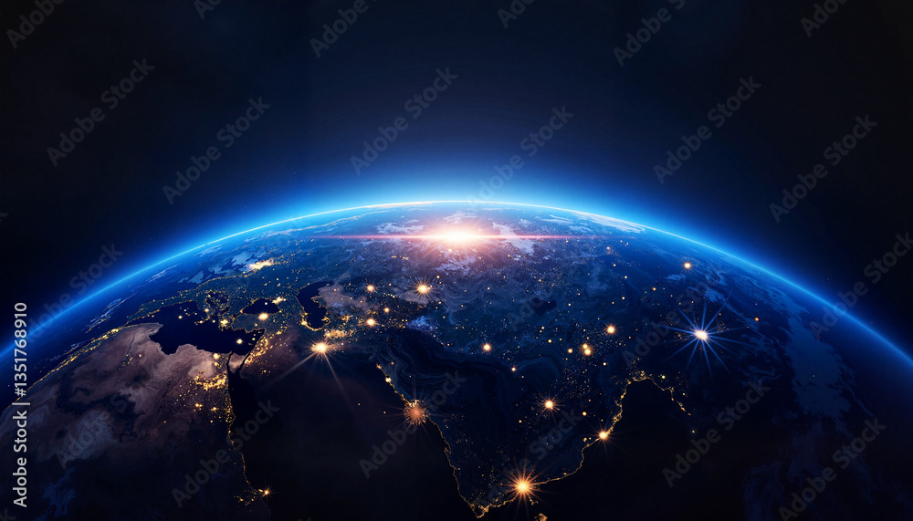 Glowing Earth with city lights emphasizing global energy awareness, serenity Glowing Earth with city lights emphasizing global energy awareness, serenity