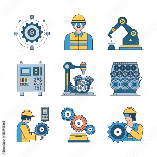 vector icons for robots, artificial intelligence, and the assistance provide in work and security 
