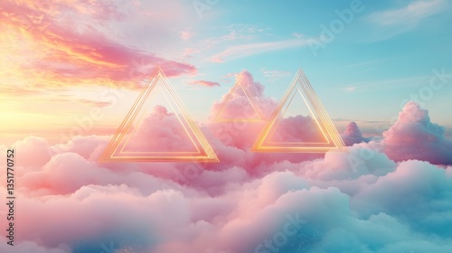 Golden Triangles Above Pastel Clouds at Sunrise