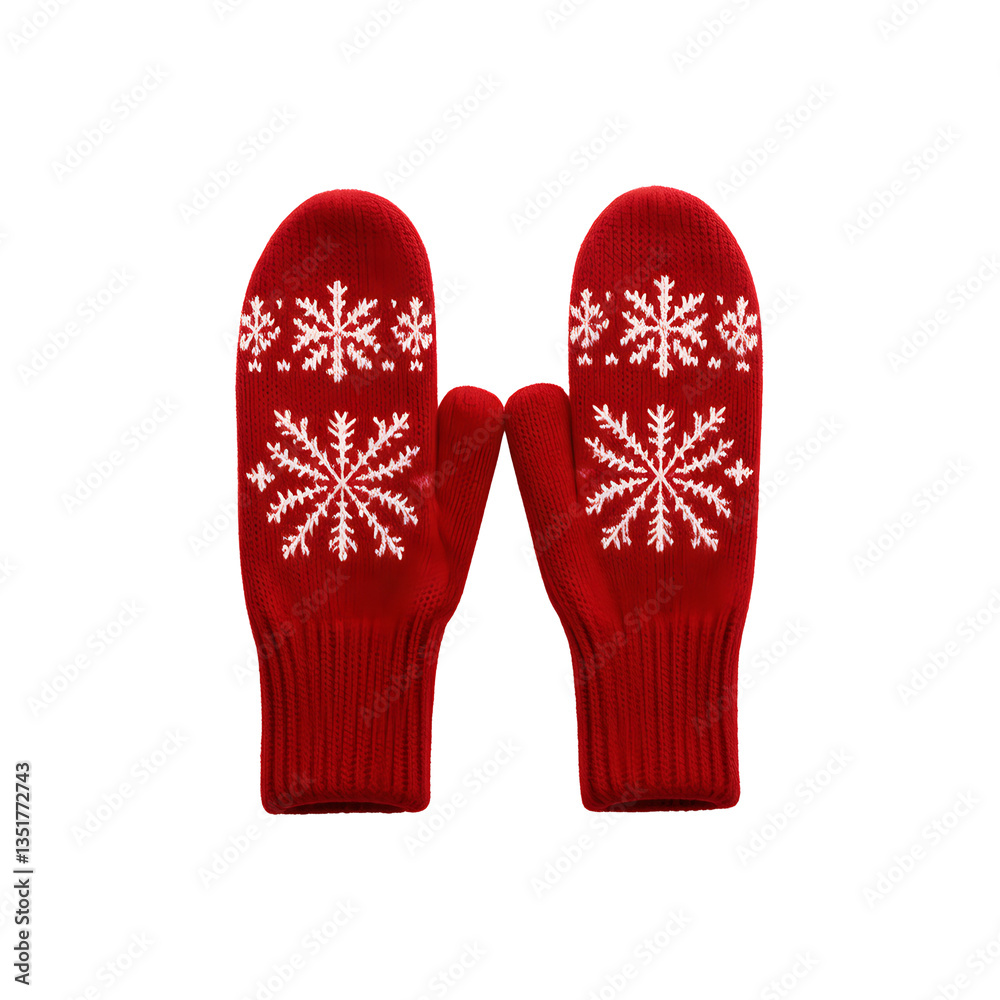 Red Knitted Mittens with White Snowflake Pattern Red Knitted Mittens with White Snowflake Pattern