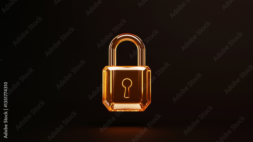 Fototapeta premium Transparent padlock with glowing digital security background 