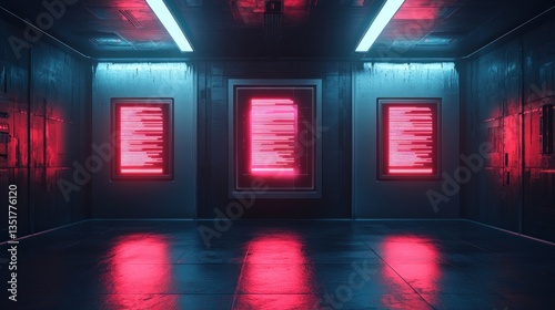 Neon Cyberpunk Corridor with Digital Displays