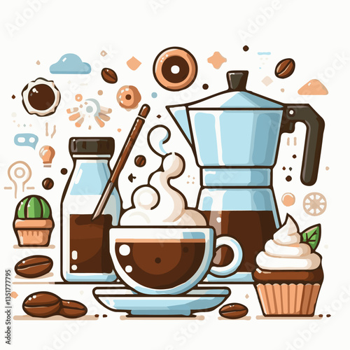 coffee, drink, background, beverage, espresso, cup, cafe, caffeine, food, hot, morning, white, mug, breakfast, brown, aroma, black, fresh, dark, closeup, design, cappuccino, mocha, latte, vector, set,