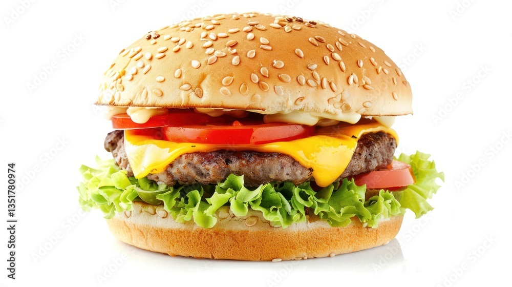 Big cheeseburger with stretchy cheese in the middle. Big cheeseburger with stretchy cheese in the middle.
