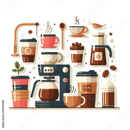 coffee, drink, background, beverage, espresso, cup, cafe, caffeine, food, hot, morning, white, mug, breakfast, brown, aroma, black, fresh, dark, closeup, design, cappuccino, mocha, latte, vector, set,