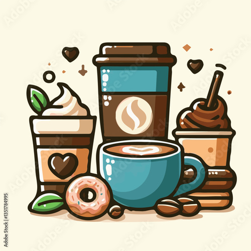 coffee, drink, background, beverage, espresso, cup, cafe, caffeine, food, hot, morning, white, mug, breakfast, brown, aroma, black, fresh, dark, closeup, design, cappuccino, mocha, latte, vector, set,