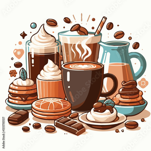 coffee, drink, background, beverage, espresso, cup, cafe, caffeine, food, hot, morning, white, mug, breakfast, brown, aroma, black, fresh, dark, closeup, design, cappuccino, mocha, latte, vector, set,