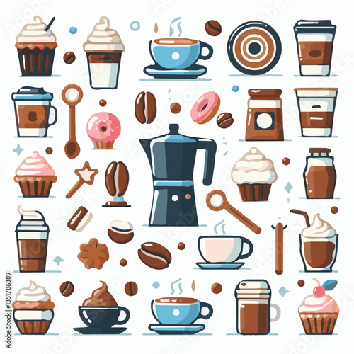 coffee, drink, background, beverage, espresso, cup, cafe, caffeine, food, hot, morning, white, mug, breakfast, brown, aroma, black, fresh, dark, closeup, design, cappuccino, mocha, latte, vector, set,