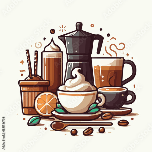 coffee, drink, background, beverage, espresso, cup, cafe, caffeine, food, hot, morning, white, mug, breakfast, brown, aroma, black, fresh, dark, closeup, design, cappuccino, mocha, latte, vector, set,