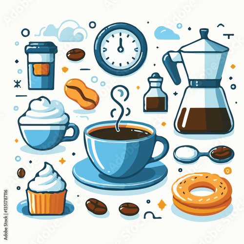 coffee, drink, background, beverage, espresso, cup, cafe, caffeine, food, hot, morning, white, mug, breakfast, brown, aroma, black, fresh, dark, closeup, design, cappuccino, mocha, latte, vector, set,