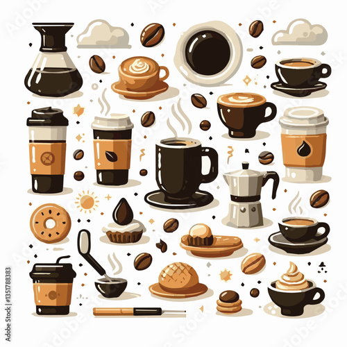 coffee, drink, background, beverage, espresso, cup, cafe, caffeine, food, hot, morning, white, mug, breakfast, brown, aroma, black, fresh, dark, closeup, design, cappuccino, mocha, latte, vector, set,