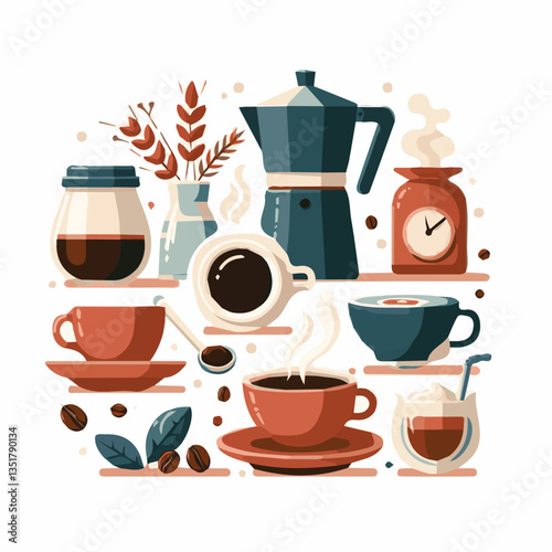 coffee, drink, background, beverage, espresso, cup, cafe, caffeine, food, hot, morning, white, mug, breakfast, brown, aroma, black, fresh, dark, closeup, design, cappuccino, mocha, latte, vector, set,
