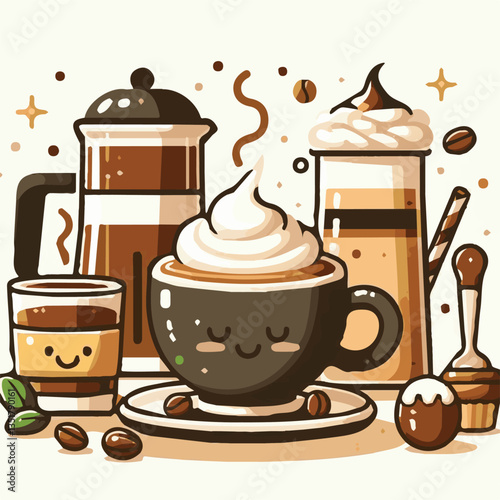 coffee, drink, background, beverage, espresso, cup, cafe, caffeine, food, hot, morning, white, mug, breakfast, brown, aroma, black, fresh, dark, closeup, design, cappuccino, mocha, latte, vector, set,