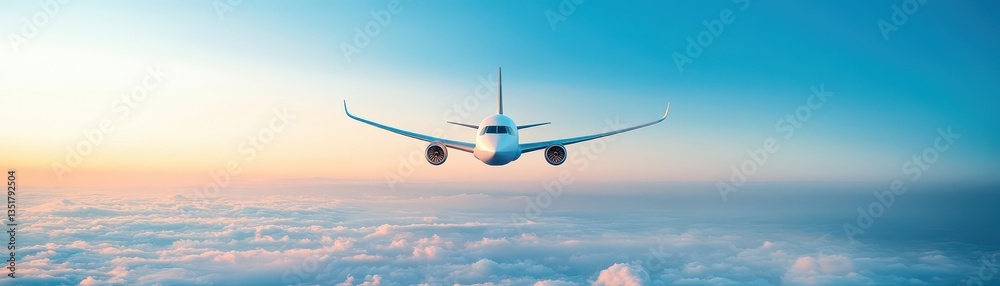 Obraz premium Airplane flying above the clouds displaying the beauty of high altitude travel and the vastness of the sky