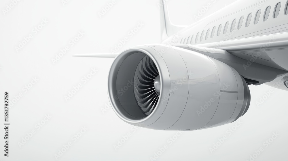 Close-up of an airplane jet engine in white. Close-up of an airplane jet engine in white.