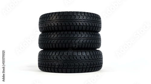 Stacked Black Car Tires – High-Resolution Tread Pattern on White Background
