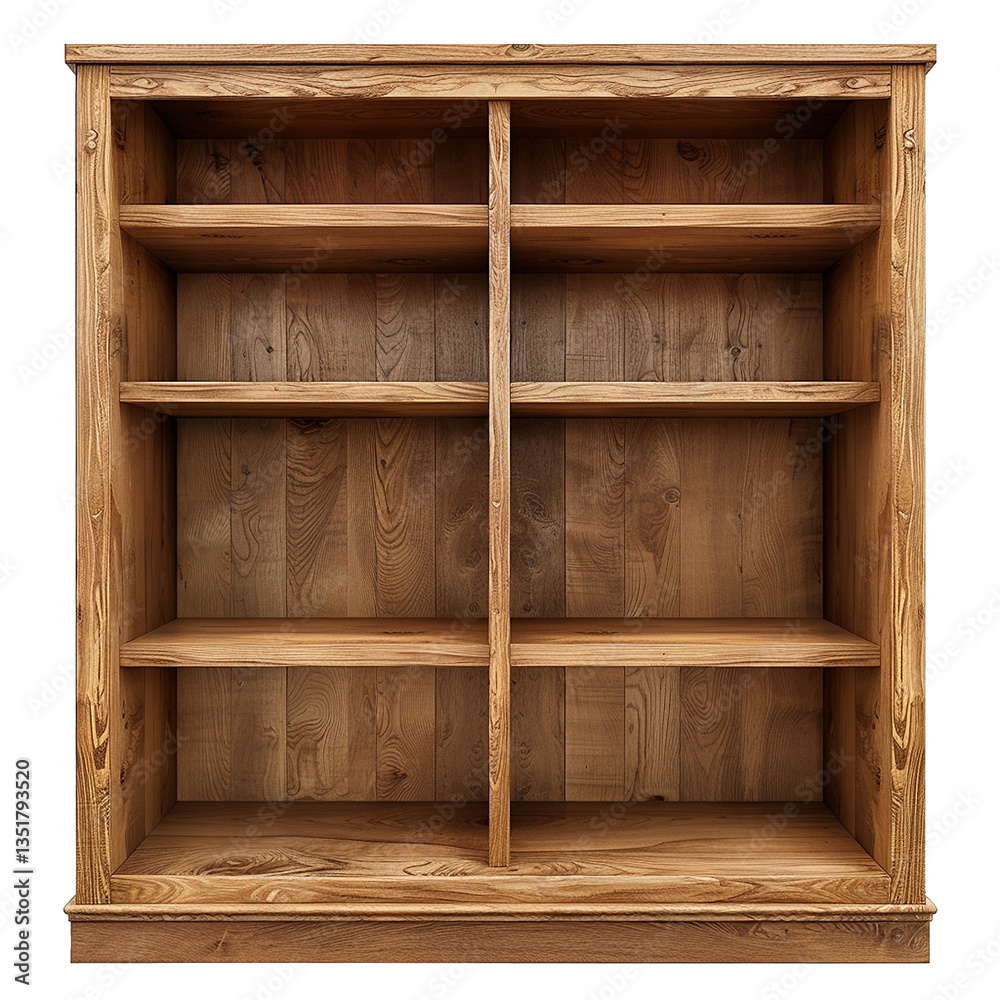 Rustic Wooden Bookcase with Six Open Shelves and Solid Wood Construction Rustic Wooden Bookcase with Six Open Shelves and Solid Wood Construction