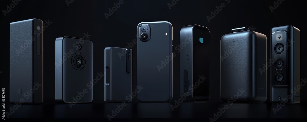 Obraz premium Collection of modern black electronic devices