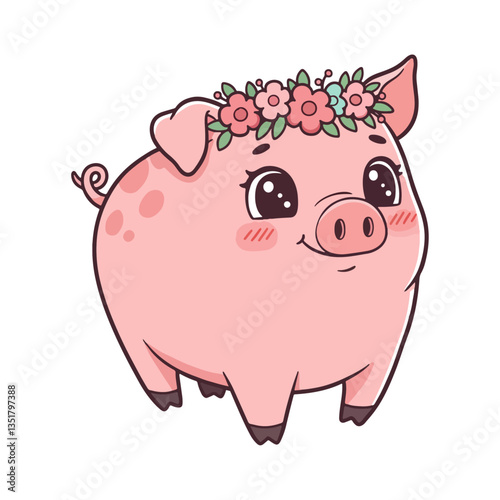 Cute pig cartoon vector illustration