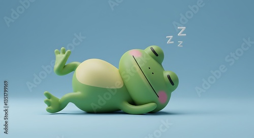 Sleeping cartoon frog illustration with Zzz on a light blue background