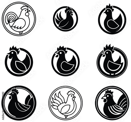Chicken Logo icon set design concept. good for rooster restaurant and chicken farm. vector illustration