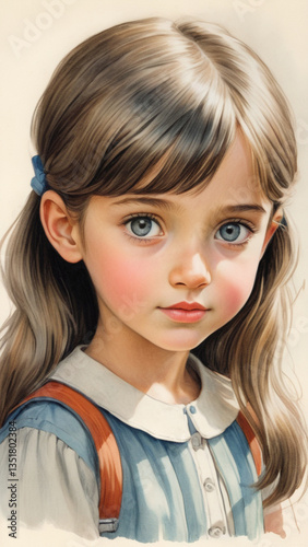 A charming painting of a little girl, capturing the innocence and joy of childhood with bright colors and endearing details.