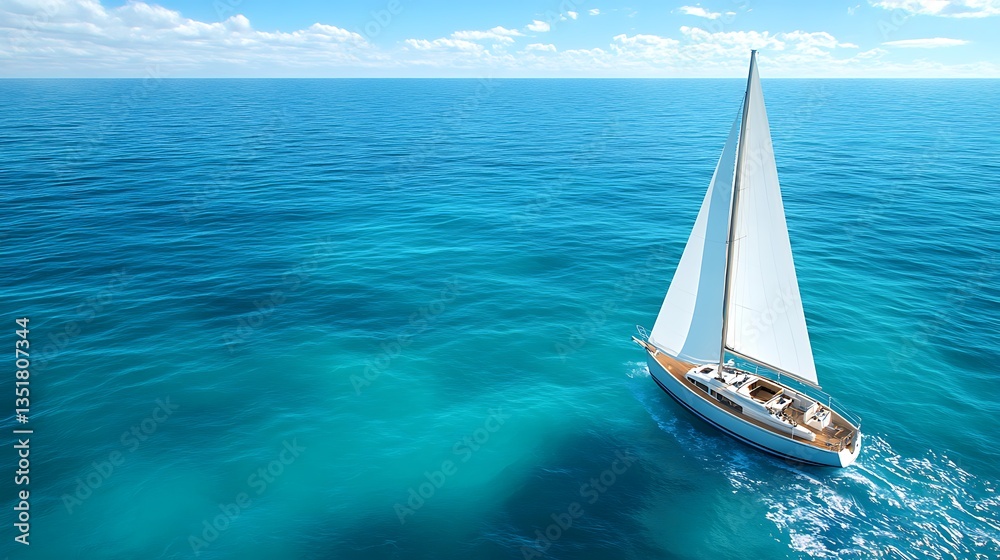 Obraz premium White Sailboat Sailing on a Blue Ocean Under a Sunny Sky