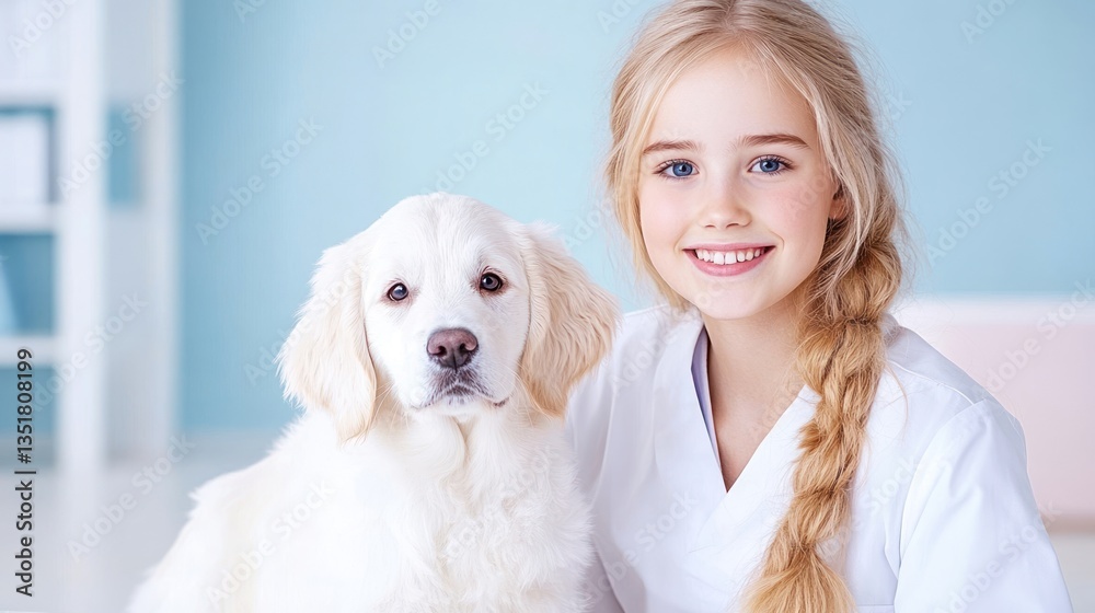 Young Veterinarian with Golden Retriever Puppy