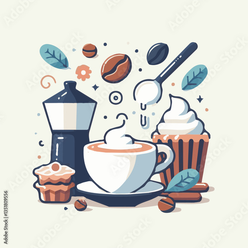 coffee, drink, background, beverage, espresso, cup, cafe, caffeine, food, hot, morning, white, mug, breakfast, brown, aroma, black, fresh, dark, closeup, design, cappuccino, mocha, latte, vector, set,