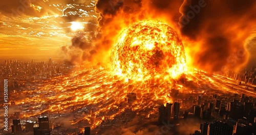 City engulfed by fiery celestial event photo