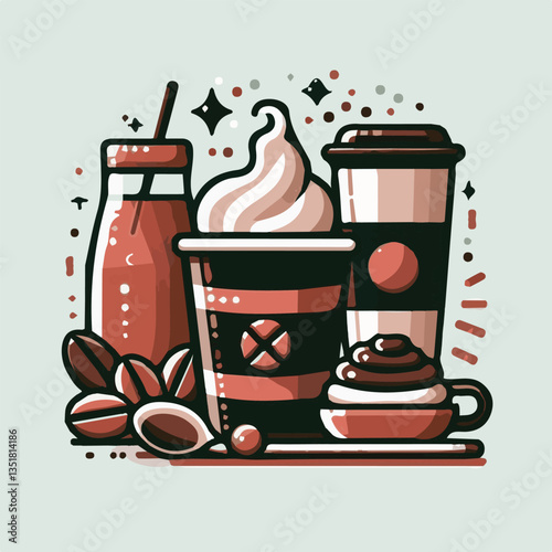 coffee, drink, background, beverage, espresso, cup, cafe, caffeine, food, hot, morning, white, mug, breakfast, brown, aroma, black, fresh, dark, closeup, design, cappuccino, mocha, latte, vector, set,